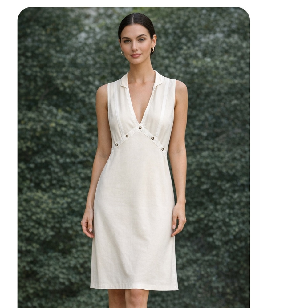 Diane Von Furstenberg Cream Sleeveless V-Neck Dress 100% Silk Size Small